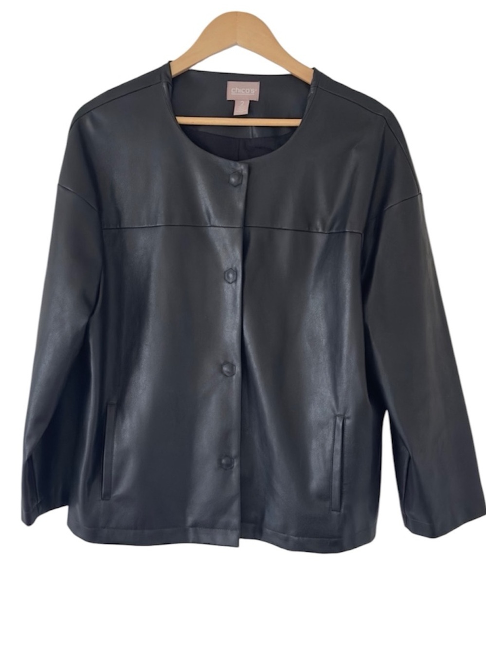 Chico's vegan leather black snap buttons size M